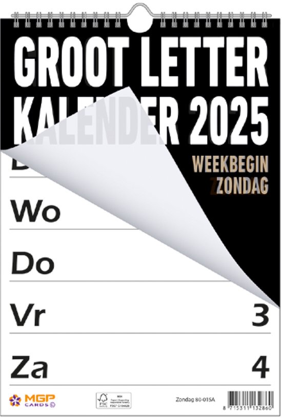 MGPcards Grootletter kalender 2025 Grootcijfer kalender Week Planner Week... bol