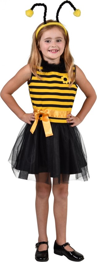 Magic By Freddy's - Bij & Wesp Kostuum - Queen Bee Zonder Schattig - Meisje - Geel, Zwart - Maat 164 - Carnavalskleding - Verkleedkleding