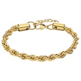 Lucardi Dames Stalen goldplated armband koord 5mm - Armband - Staal - Goud - 19 cm