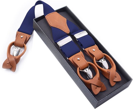 Herenbretels - 125*3,5 cm elastiek - 6 clips voor bretels - eenvoudige casual bretels - donkerblauw