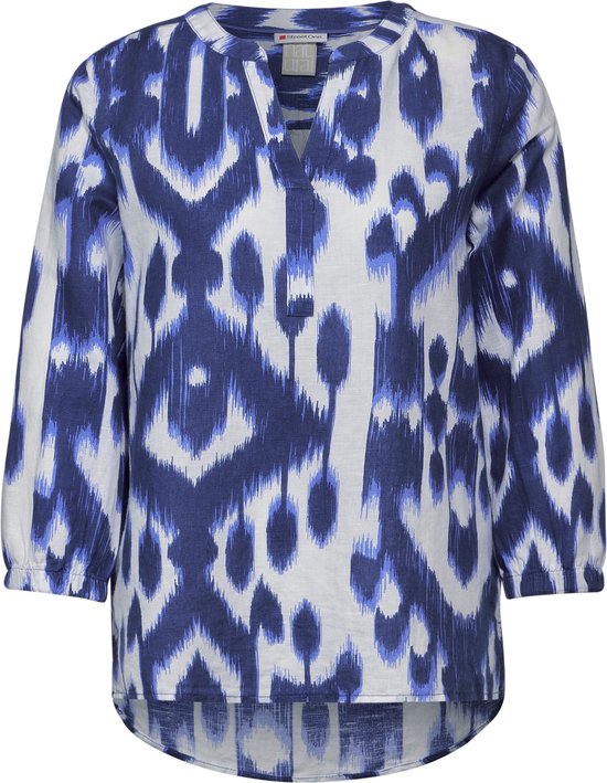Street One Printed splitneck blouse Dames Blouse - deep water blue - Maat 36