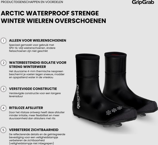 Informatiepagina over "GripGrab" Arctic Waterproof Strenge Winter Wielren Overschoenen in het zwart.