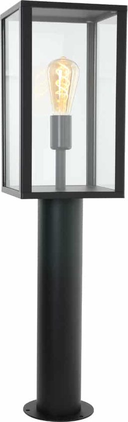 Staande buitenlamp rechthoek met glas | 1 lichts | zwart | glas / metaal | 78 cm hoog | buitenlamp | modern design