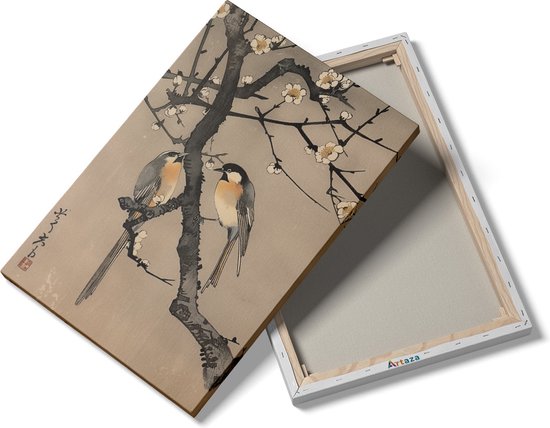 Artaza Peinture sur toile Deux Vogels assis sur une branche avec des fleurs – 20 x 30 – Klein – Photo sur toile – Impression sur toile