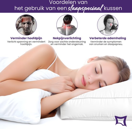 Slaapspeciaal Hoofdkussen - Boxkussen Set van 2 - Hoofdkussen Nekklachten | 50x60x10 cm - Hotelkwaliteit Hoofdkussens - Geschikt voor rug-, zij- en buikslapers - Katoenen Tijk - Navulbaar
