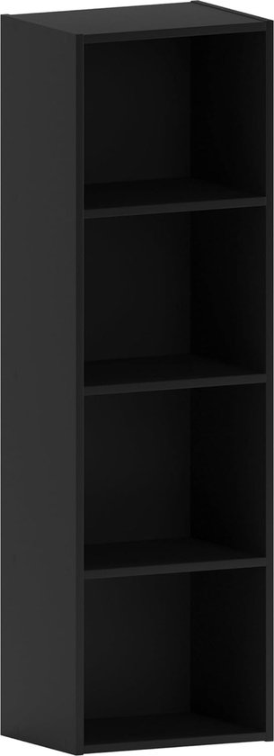Oxford 4-laags boekenkast van zwart hout, opbergeenheid voor bureau, woonkamer