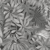 Natuur behang Profhome 387203-GU vliesbehang hardvinyl warmdruk in reliëf glad met exotisch patroon mat grijs zwart 5,33 m2