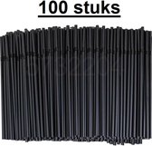 Set van 100 Stuks Plastic Rietjes - Mix Drinkrietjes - Lengte: 21 cm Buigbaar - Kleur: Zwart