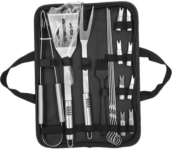 16-Piece BBQ Canvas Bag Grill Tool Set - Stainless Steel Utensils with ...