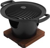 Houtskoolgrill 7 "draagbaar - Kleine Hibachi-grill met Houten Voet - Japanse Koreaanse Yakiniku - Tafelblad BBQ-rokergrill voor RV Camping Reizen - Patio Achtertuin - Mini formaat Barbecue