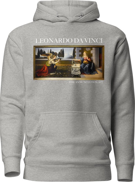 Leonardo da Vinci 'De Annunciatie' ("The Annunciation") Beroemd Schilderij Hoodie | Unisex Premium Kunst Hoodie | Carbon Grey | S