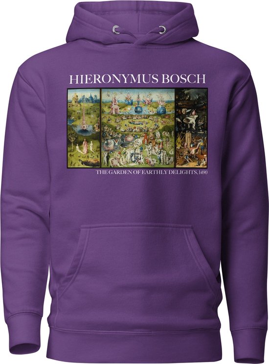 Hieronymus Bosch 'De Tuin der Lusten' ("The Garden of Earthly Delights") Beroemd Schilderij Hoodie | Unisex Premium Kunst Hoodie | Paars | M