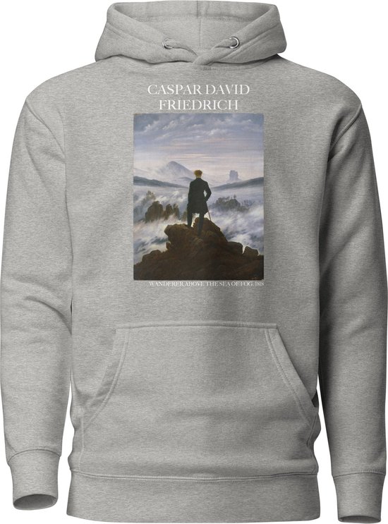 Caspar David Friedrich 'De Wandelaar boven de Nevelzee' ("Wanderer Above the Sea of Fog") Beroemd Schilderij Hoodie | Unisex Premium Kunst Hoodie | Carbon Grey | S