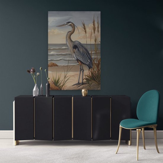 Artaza Peinture sur Toile Héron Bleu Debout sur la Plage - 80x120 - Groot - Photo sur Toile - Impression sur Toile
