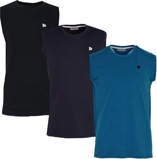 3-Pack Donnay T-shirt zonder mouw (589100) - Sportshirt - Heren - Black/Navy/Petrol (551) - maat L
