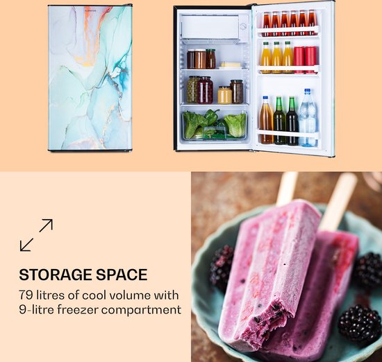 Klarstein CoolArt koel-vriescombinatie - Koelkast met 2 koelstanden, designfront, 5-traps thermostaat, 0 tot 10 °C, inhoud: 79 liter, design: pastel van Klarstein — afbeelding 5