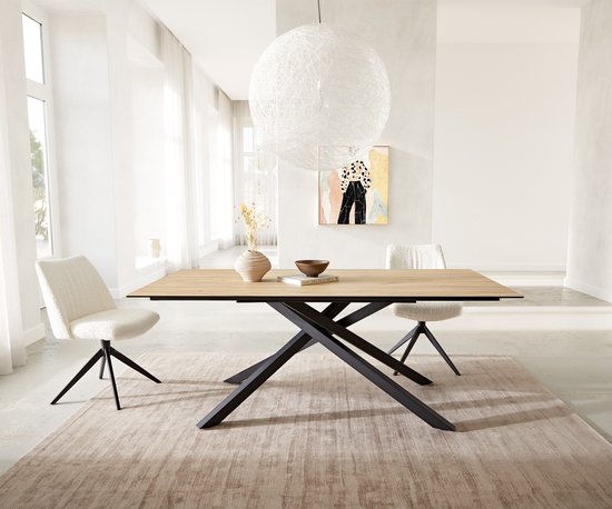 Table de salle à manger Edge céramique Laminam® Sabbia coloris chêne 200x100 cadre croisé rectangle noir