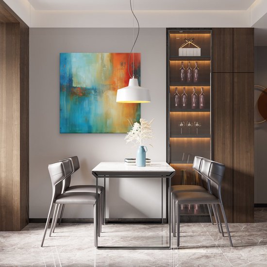 Artaza Peinture sur toile abstraite avec couleurs bleu, Oranje et rouge – 80 x 80 – Groot – Photo sur toile – Impression sur toile