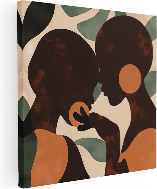 Artaza Canvas Schilderij Twee Silhouetten van Vrouwen die Elkaar Kussen - 90x90 - Groot - Foto Op Canvas - Canvas Print