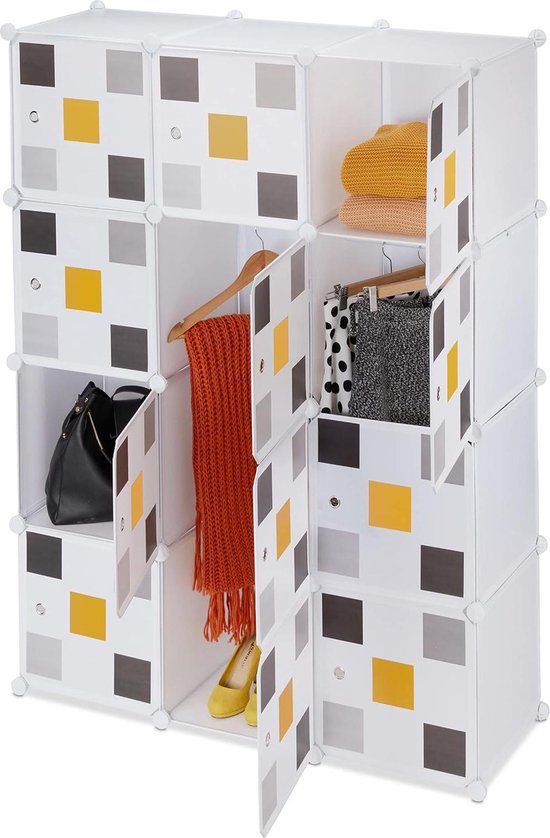 Kledingkast 8 vakken 2 kledingroedes HBD: 145 x 110 x 37 cm legkast kinderkast slaapkamer wit/kleurrijk Kledingkast