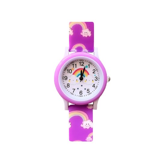 Kinder Horloge Regenboog - Paars | Ø 28 mm | Kunststof/Siliconen | Fashion Favorite