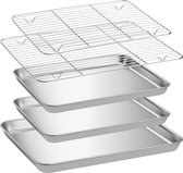 Navaris set van 3 bakplaten met afkoelrooster - 1 bakplaat 40 x 30 cm - 2x braadslede 31 x 24,5 cm - Bakplaat oven - Roestvrijstaal - Zilver kleur