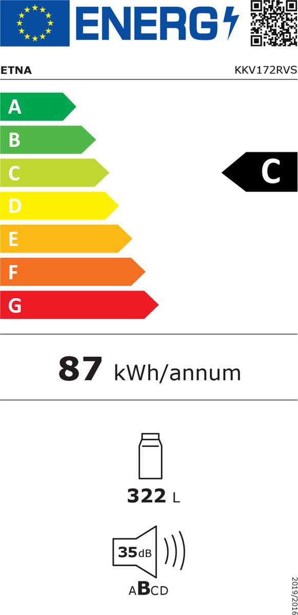 ETNA KKV172RVS - Kastmodel Koelkast - RVS/RVS look - 322 Liter - Energielabel C - 35 dB(A) - MultiFlow 360° - SuperCool — afbeelding 2