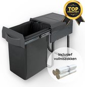 Poubelle extractible Eleganca 20 Litres - Avec sacs poubelles - Poubelle intégrée - Poubelle Tri des Prullenbak - Largeur de porte 27 cm, profondeur d'encastrement 38 cm & Hauteur de meuble 41 cm - Anthracite