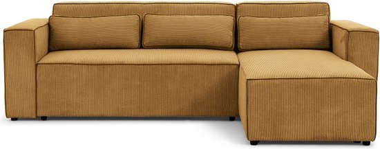 Canapé d'angle Castel - avec fonction couchage - tissu côtelé - droite - 260 x 173 cm - meuble lounge - couleur moutarde - Maxi Maja