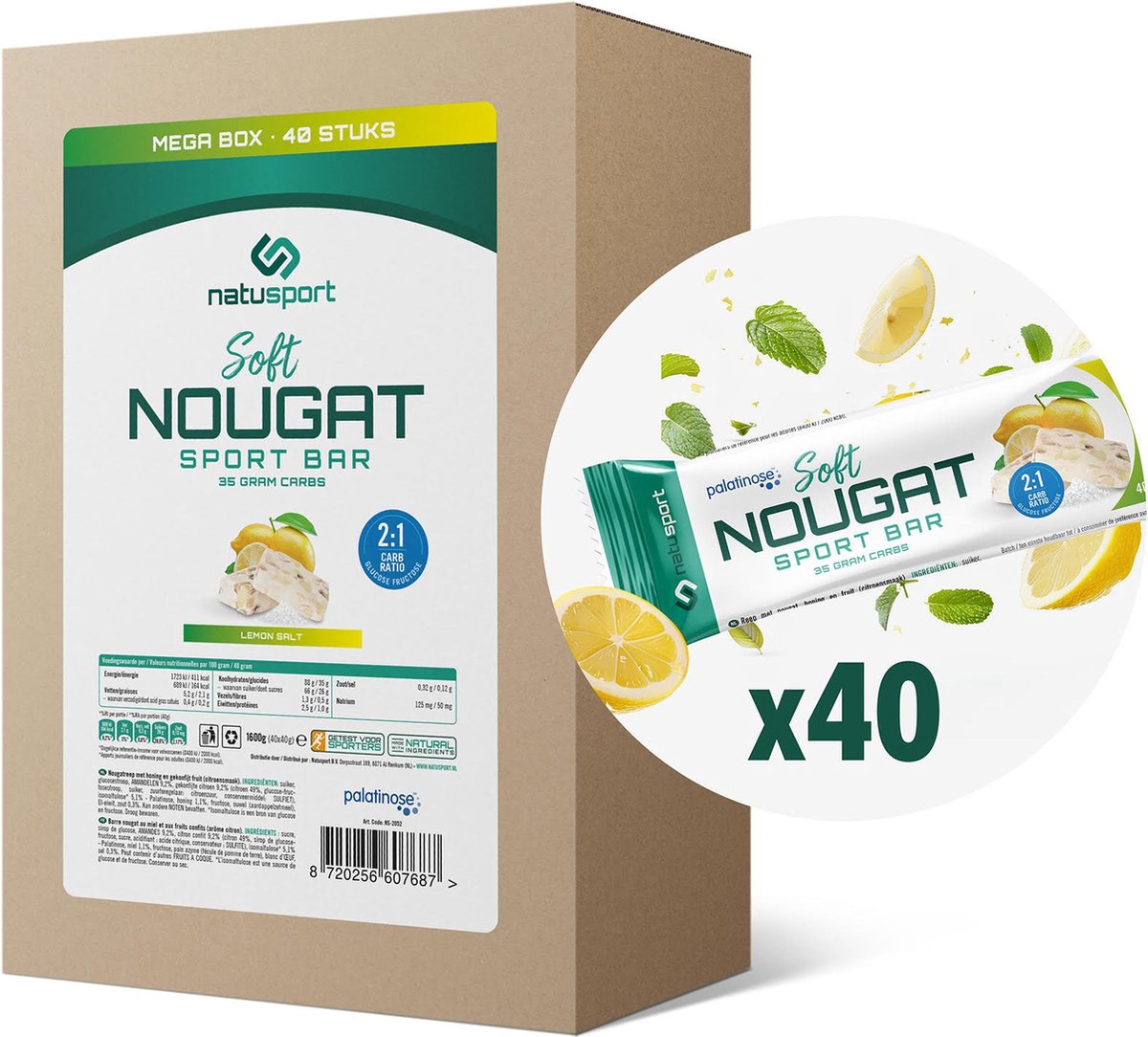 Goedkoopste Natusport Soft Nougat Sport Bar Lemon & Salt - Megabox