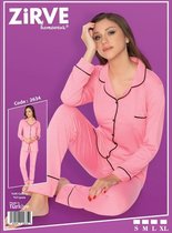 Dames Pyjama - Pyjamaset - Katoen - Roze - Doorknoop - Zirve 2634 _ Maat M
