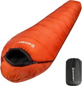 Sac de couchage momie 230 cm, hiver jusqu'à -5°C, Sac de couchage camping - Super chaud et Comfort - camping - Marche - Ultraléger - Format emballage pratique - STK - Oranje