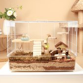Natuurlijke Hamsterkooi met Accessoires en Schuilplaats - Ruime Knaagdierenverblijf met Looprad en Voerbakje - Comfortabel Hamsterhuis - Duurzaam en Gemakkelijk Schoon te Maken - Geschikt voor Hamsters en Kleine Knaagdieren