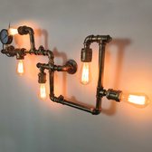 LuxiLamps - Waterleiding Wandlamp - Industriële Vintage Muur Verlichting - 5 Lampen - Sweep Goud - 95 cm - Moderne Muur Lamp