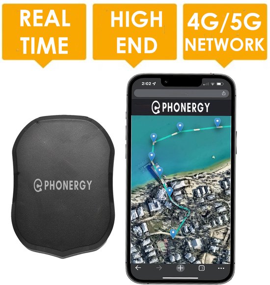 Phonergy Trackmaster- GPS Tracker - 2024 Model - Auto - fiets - 4320 uur batterijduur- 1 Meter nauwkeurig - Waterdicht - Inclusief draagtas - Zwart