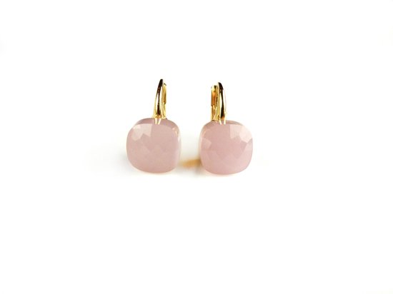 Zilveren oorringen oorbellen geelgoud verguld model pomellato met vieux roze steen