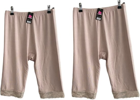 Dames 2-pack boxershort - onderbroek hoge taille lange pijpjes met kant XL beige