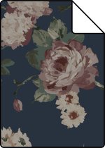 Proefstaal ESTAhome behangpapier vintage bloemen donkerblauw en oudroze - 139409 - 26,5 x 21 cm