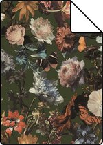 Proefstaal ESTAhome behang bloemen vergrijsd olijfgroen - 139170 - 26,5 x 21 cm