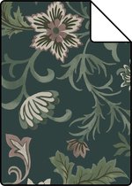 Proefstaal ESTAhome behangpapier vintage bloemen antraciet grijs en groen - 139415 - 26,5 x 21 cm