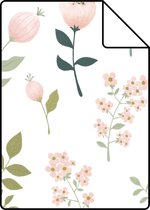 Proefstaal ESTAhome behang bloemen wit, roze en groen - 139339 - 26,5 x 21 cm