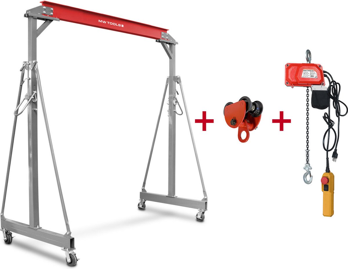 Portaalkraan 1T + kettingtakel en loopkat MW Tools PTLK1-SET300