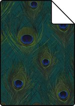 Proefstaal Origin Wallcoverings eco-texture vliesbehang pauwenveren zeegroen - 347764 - 26,5 x 21 cm