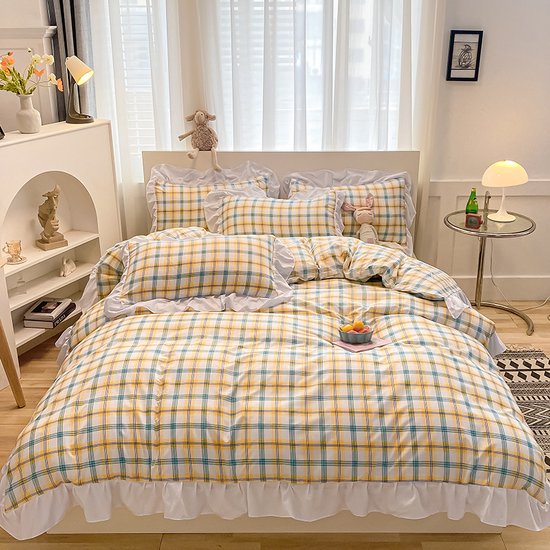 LULOLO HOME - Hepburn Style Four-Piece Bedding Set - Mango Yellow [Dekbedovertrek 1.5m*2.0m, laken 1.8m*2.3m, 2 kussensloop 48cm * 74cm]