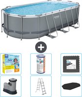 Bestway Ovaal Power Steel Zwembad - 549 x 274 x 122 - Grijs - Inclusief Pomp - Ladder - Afdekzeil Onderhoudspakket - Filter - Vloertegels