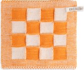 Knit Factory Gebreide Pannenlap Block - Pannenlappen gemaakt van 50% katoen & 50% acryl - Blokken motief - Traditionele look - 1 stuk - Ecru/Orange - 23x23 cm