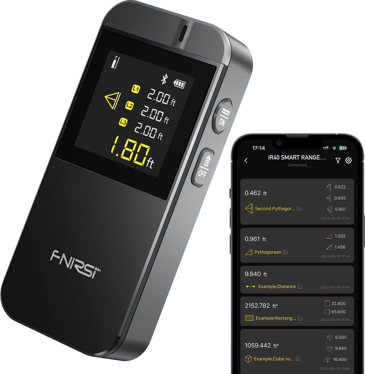 FNIRSI Slimme Laser afstandsmeter - 40m Bereik - Bluetooth - Geschikt voor Smartphone - USB-C Opladen