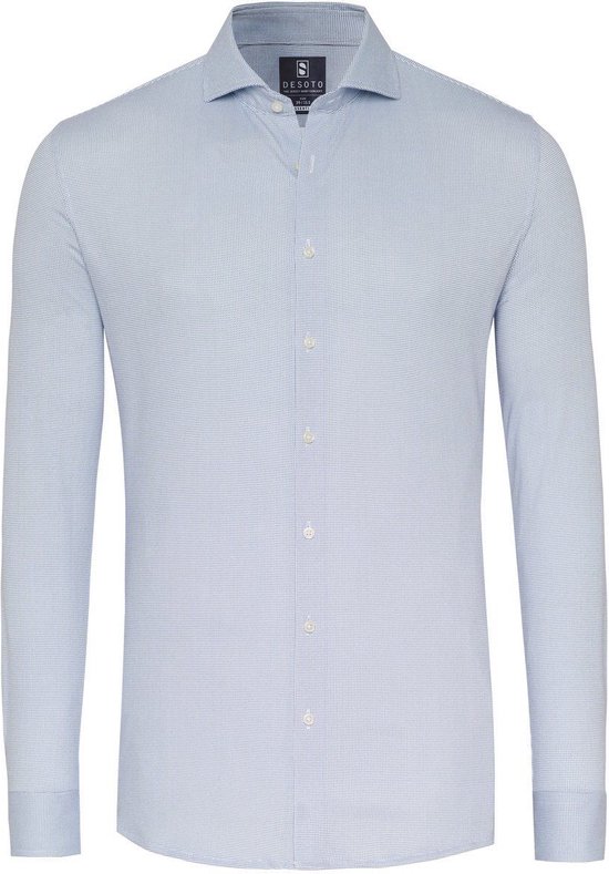 Desoto - Essential Overhemd Hai Piqué Dots Blauw - Heren - Slim-fit