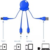 Xoopar - OCTOPUS 2 - Multi kabel Blauw - Multi kabel Zwart - USB - USB-C - micro-USB - multi-connector kabel
