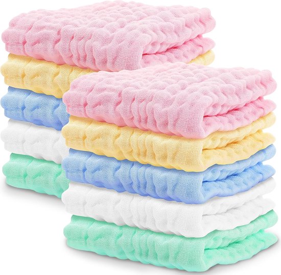 10 stuks babywashandjes, mousseline babywashandjes, superzachte mousseline washandjes, babyhanddoeken voor pasgeborenen baby's, veelkleurig (25 x 25 cm)